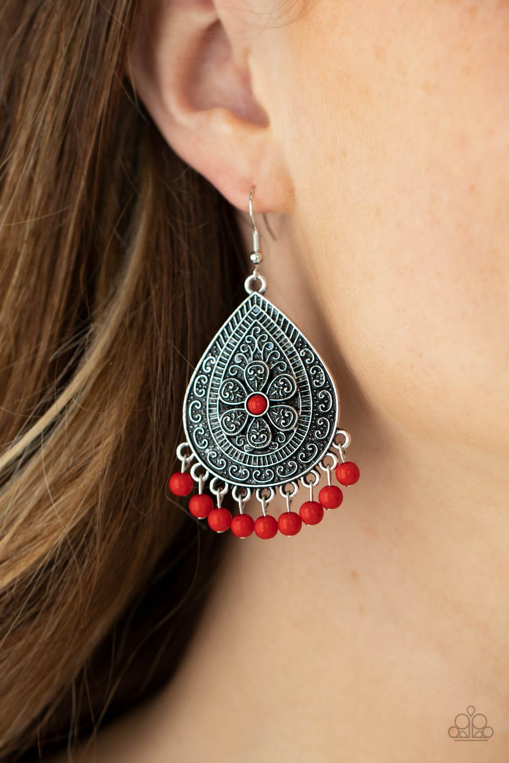 Paparazzi Blossoming Teardrops Red Fishhook Earrings