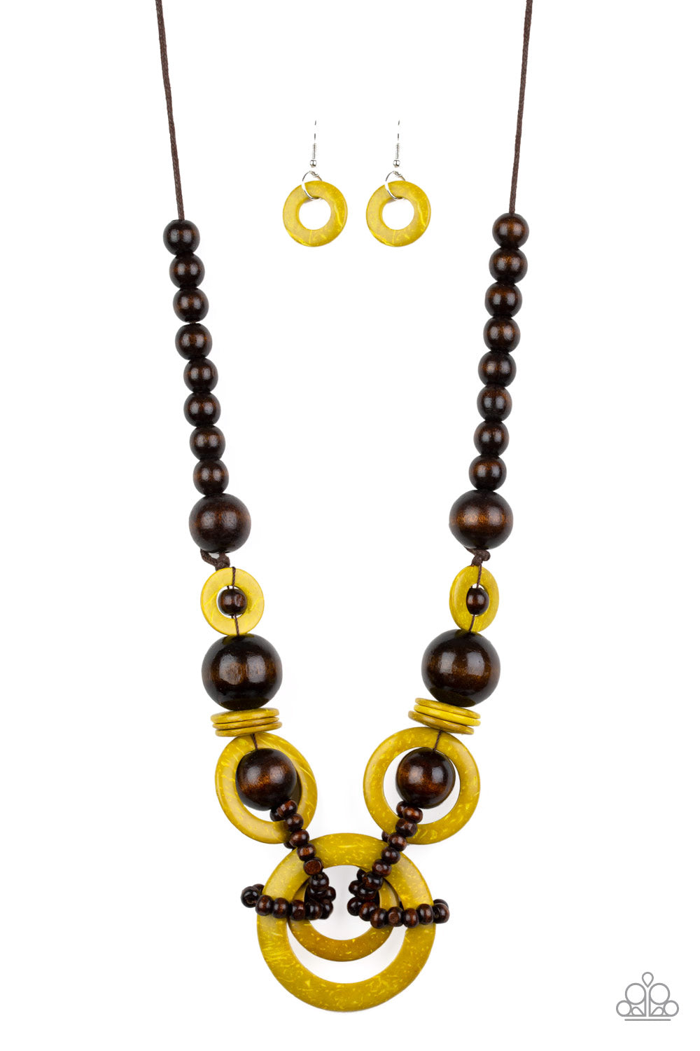 Paparazzi yellow wooden on sale necklace