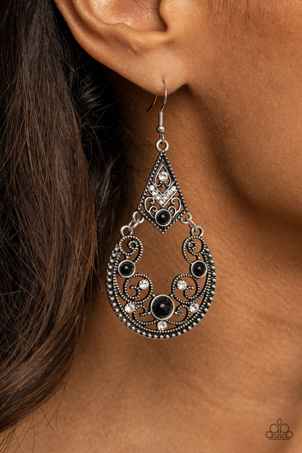 Paparazzi Bohemian Ball Black Fishhook Earrings