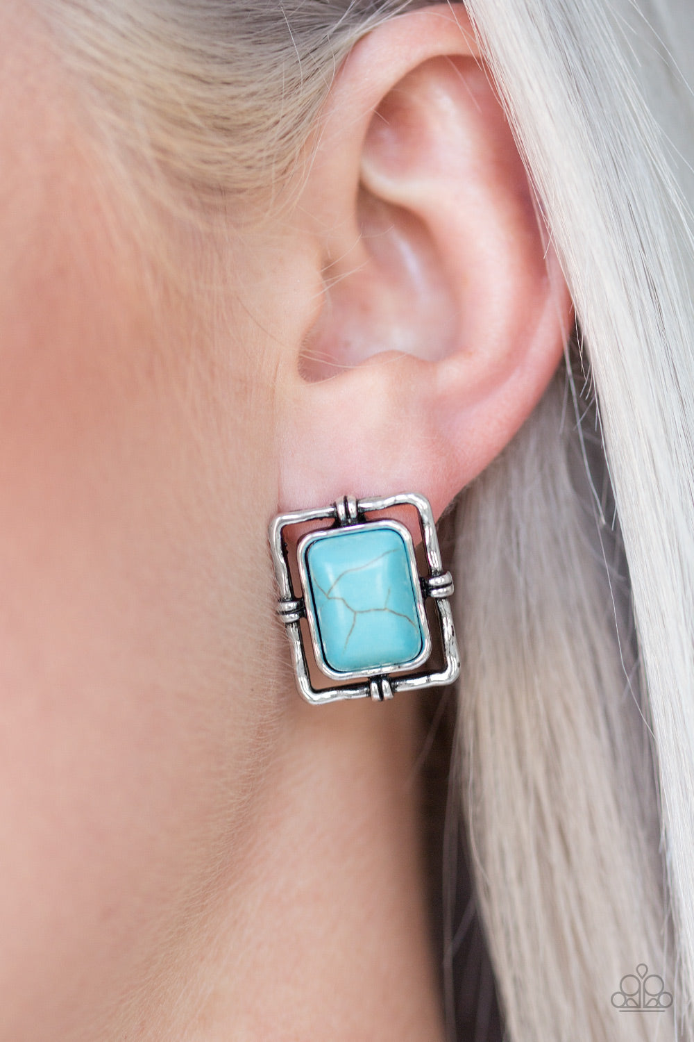 Paparazzi Center Stagecoach Blue Stone Post Earrings