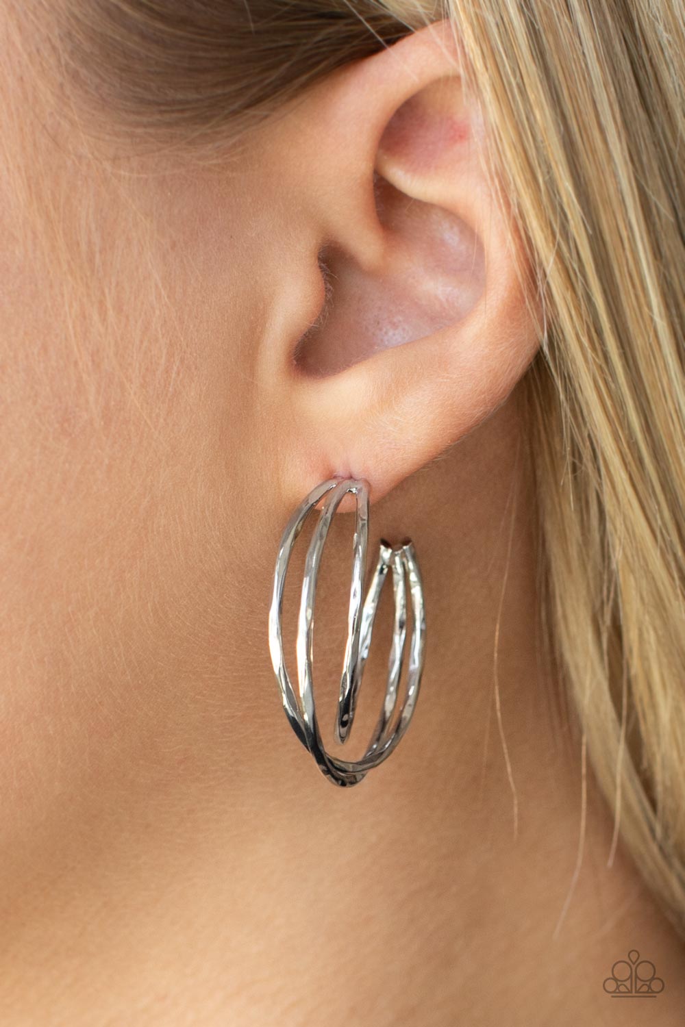 Paparazzi City Contour Silver Post Hoop Earrings - P5HO-SVXX-293XX