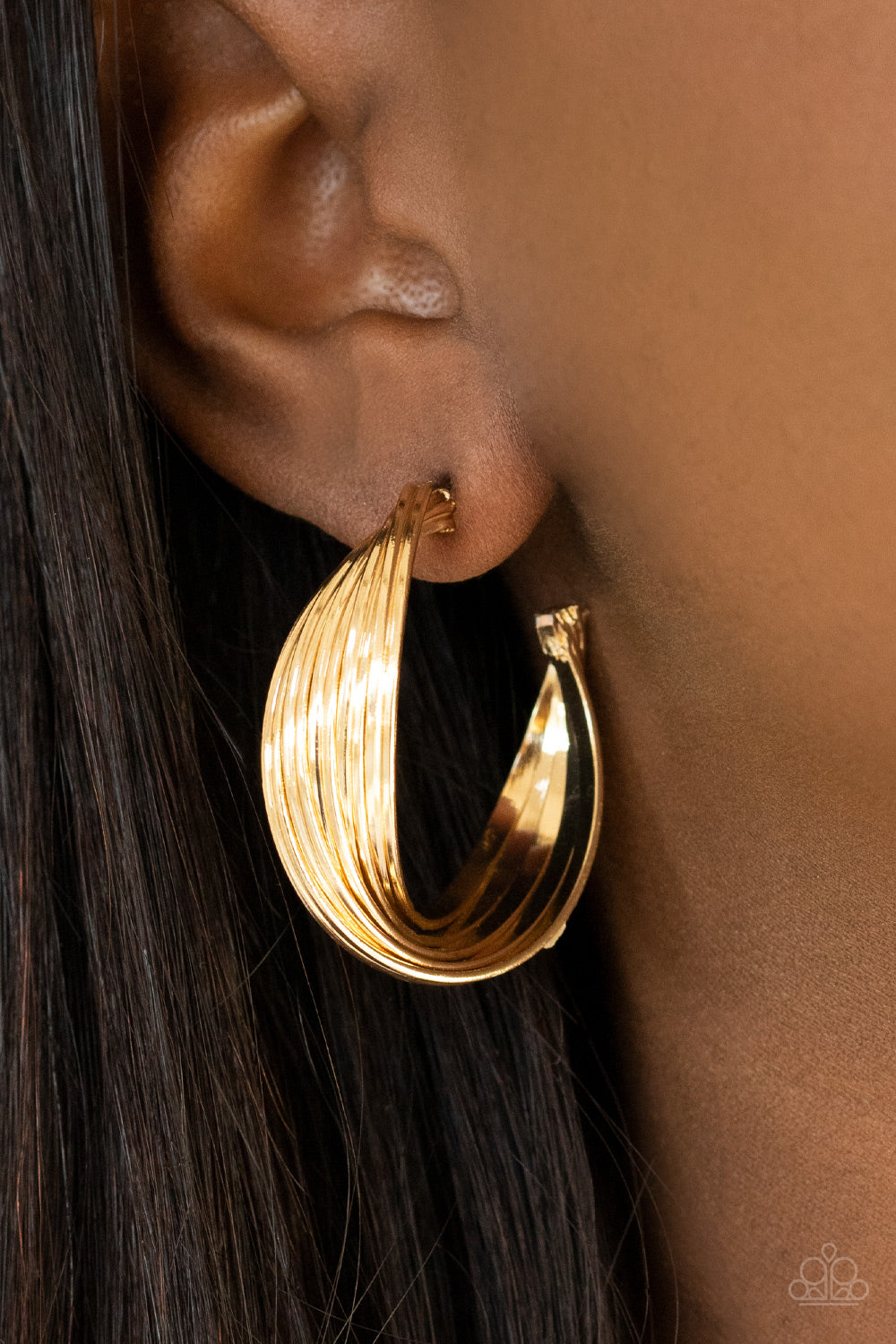 Paparazzi Curves In All The Right Places Gold Post Hoop Earrings