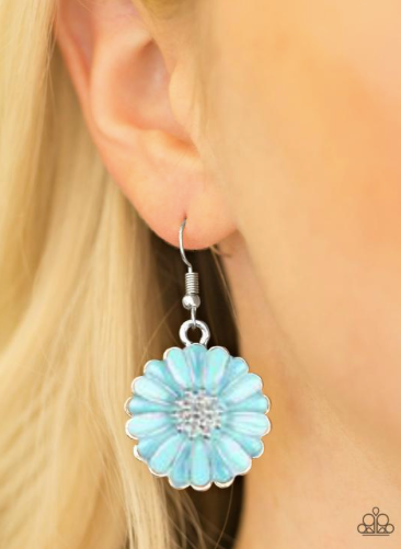 Paparazzi Distracted By Daisies Blue Fishhook Earrings