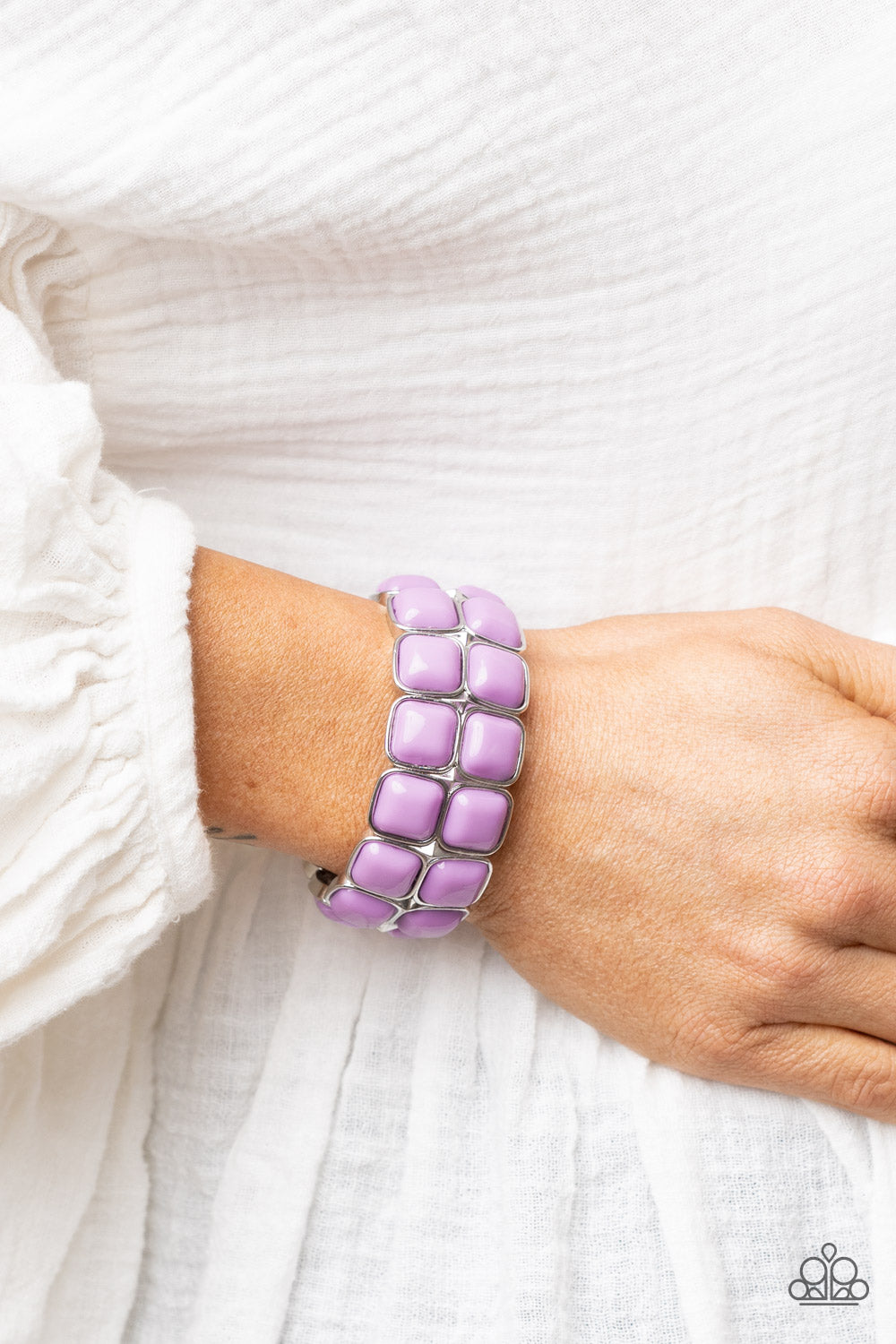 Paparazzi Double The DIVA-ttitude Purple Stretch Bracelet - P9ST-PRXX-027XX