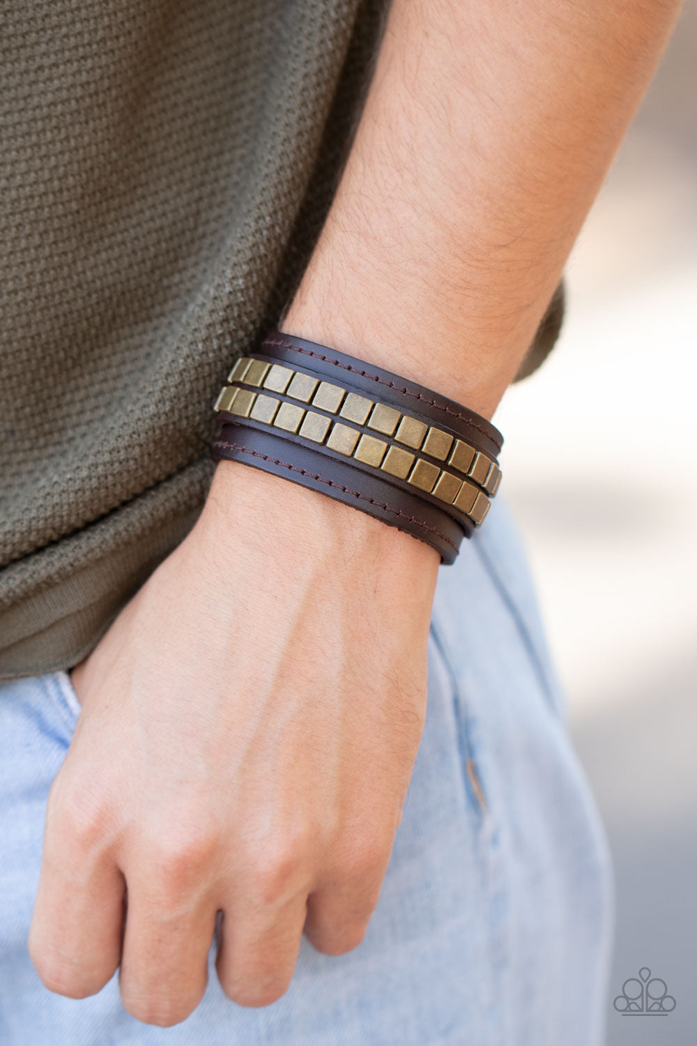 Paparazzi Engine Room Brown Single Wrap Snap Bracelet - P9UR-BNBR-485XX
