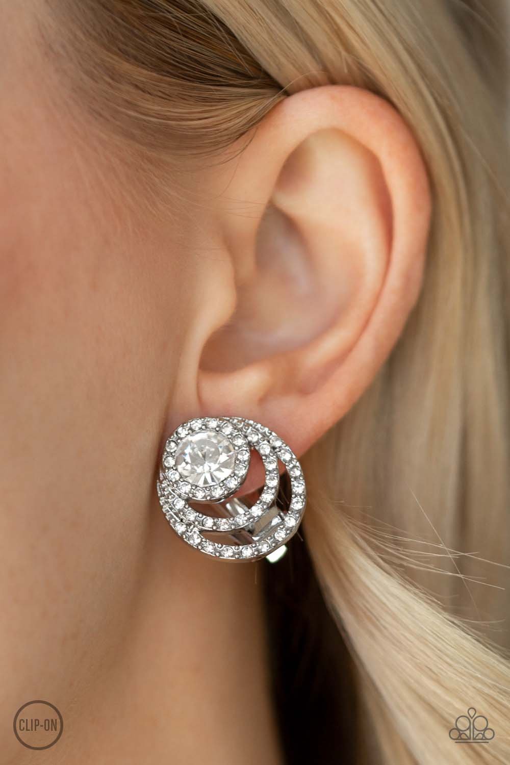 Paparazzi Epic Epicenter White Clip-On Earrings