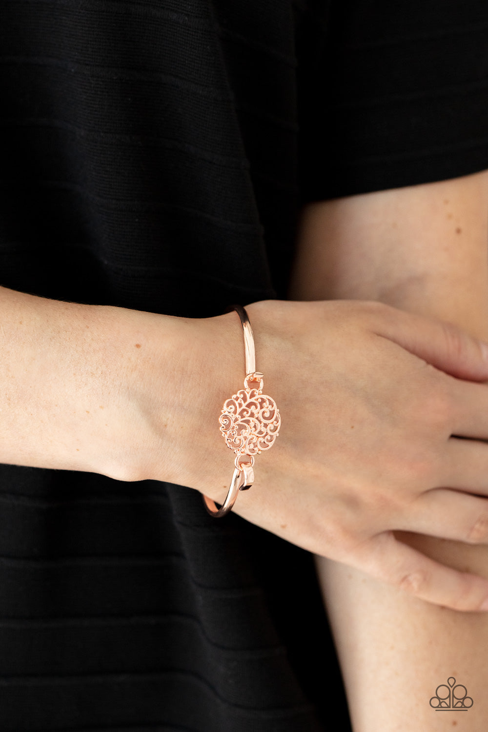 Paparazzi Filigree Fiesta Rose Gold Hinged Cuff Bracelet