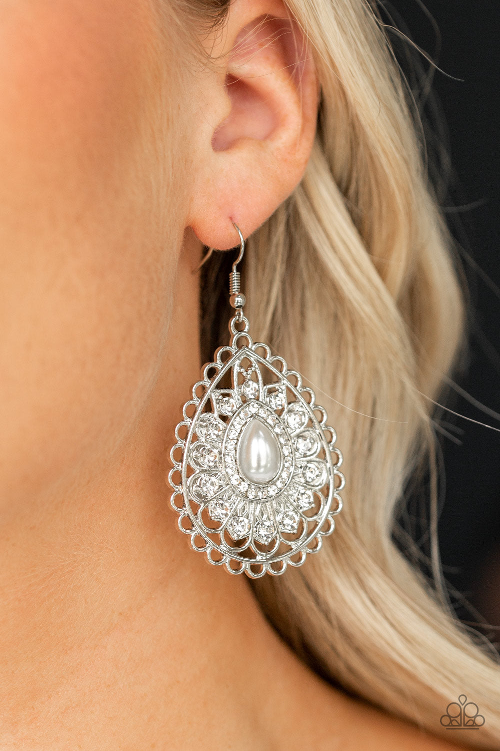 Paparazzi Glamour Grandeur White Fishhook Earrings