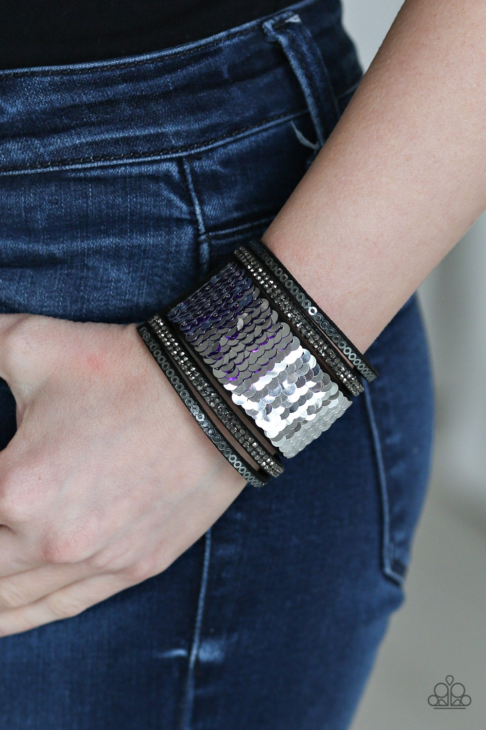 Paparazzi Heads Or Mermaid Tails Purple Sequin Single Wrap Snap Bracelet