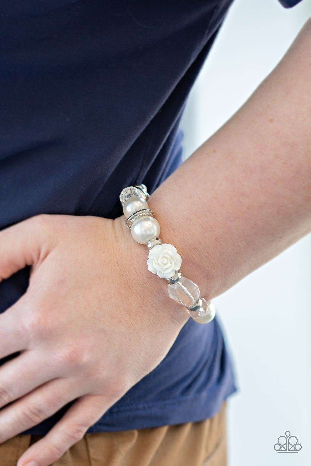 Paparazzi Here I Am White Stretch Bracelet