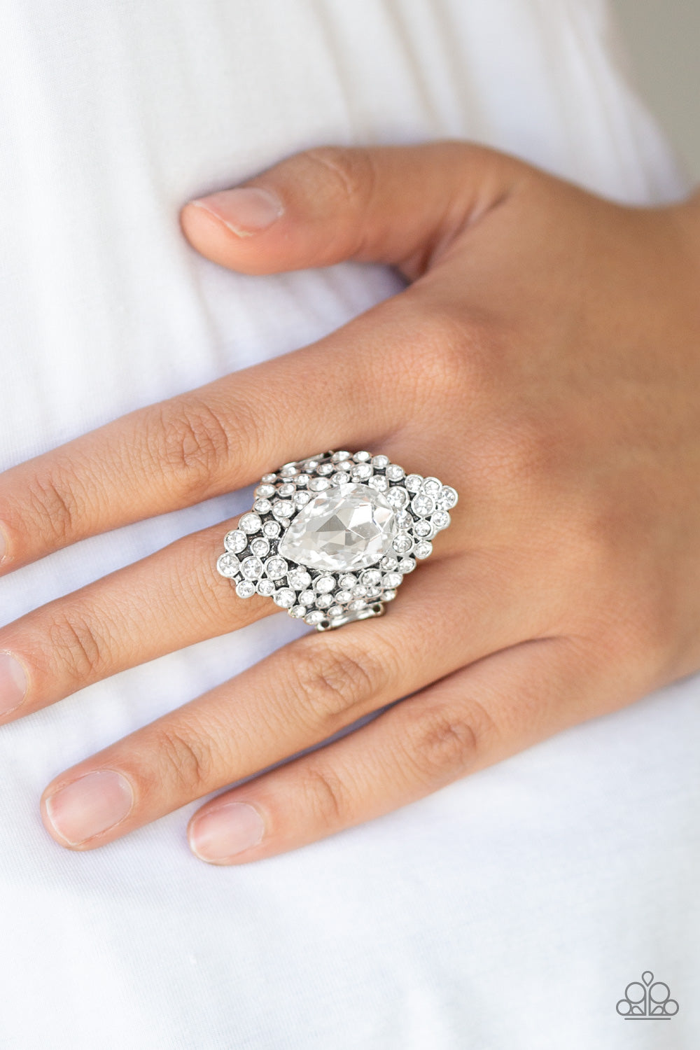 Paparazzi Hollywood Heiress White Ring - Life Of The Party Exclusive November 2019 - P4RE-WTXX-342XX