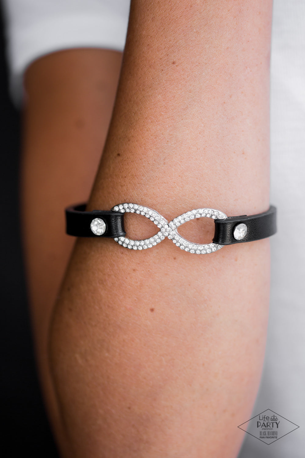 Paparazzi Innocent Till Proven GLITZY! Black Single Wrap Snap Bracelet - Life Of The Party Exclusive