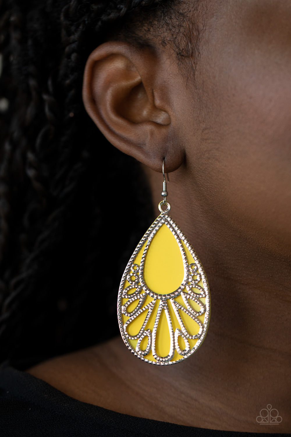 Paparazzi Loud and Proud Yellow Acrylic Fishhook Earrings - P5ST-YWXX-009XX