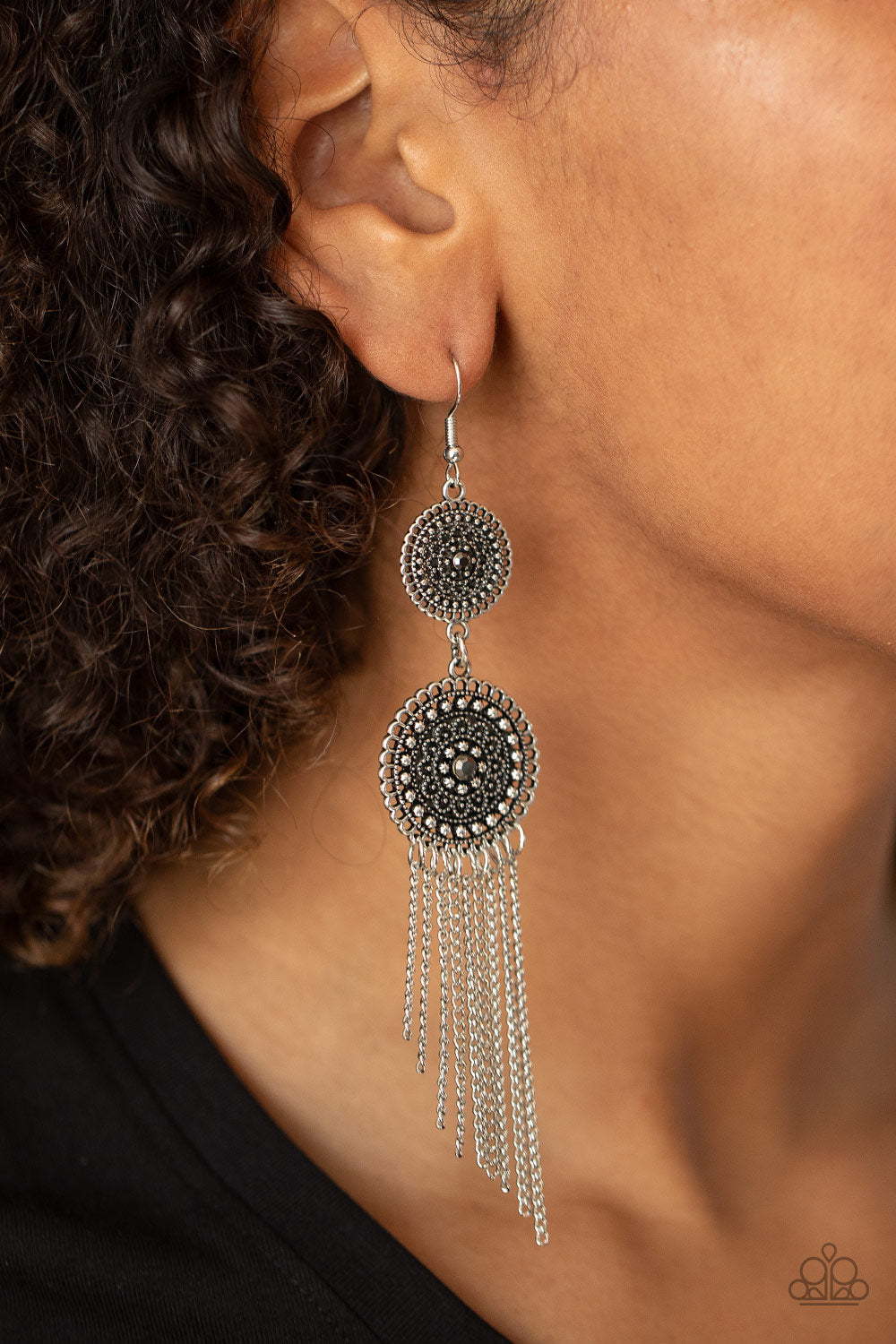 Paparazzi Medallion Mecca Silver Fishhook Earrings