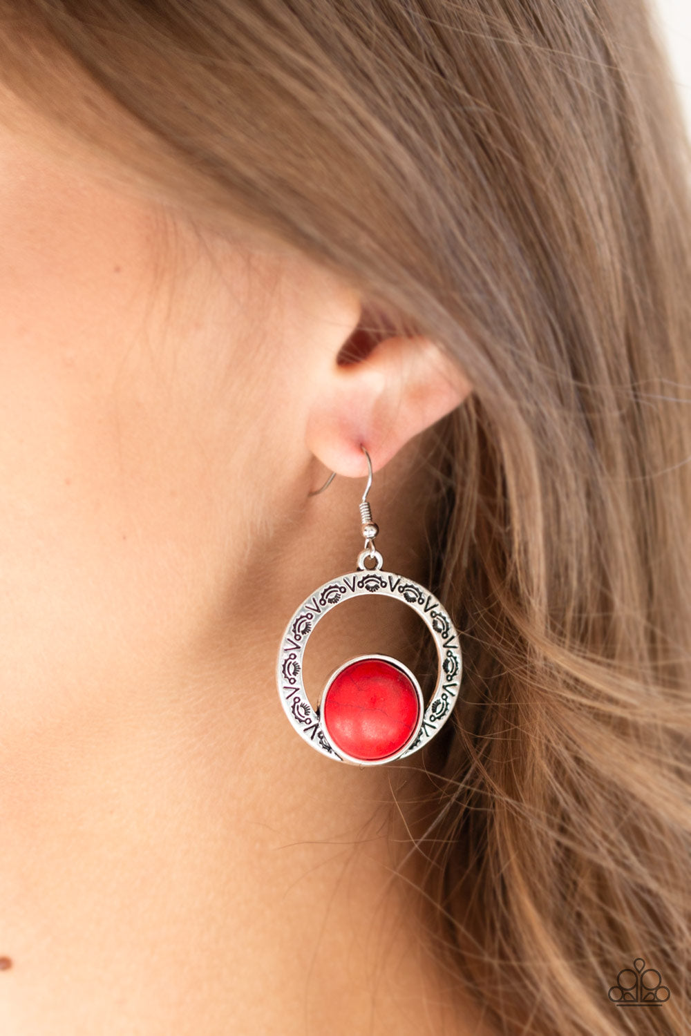 Paparazzi Mesa Mood Red Stone Fishhook Earrings