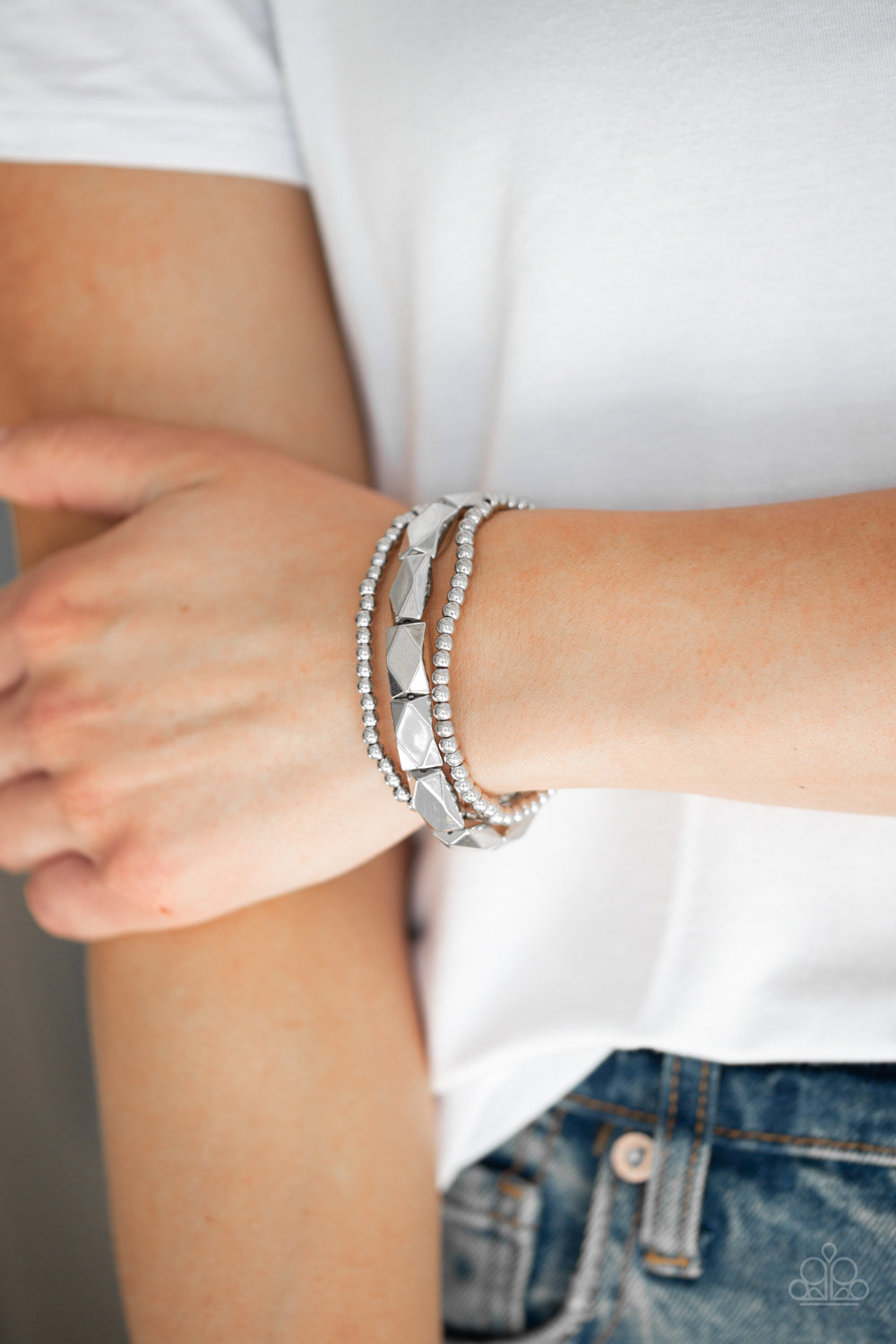 Paparazzi Metal Movement Silver Stretch Bracelet