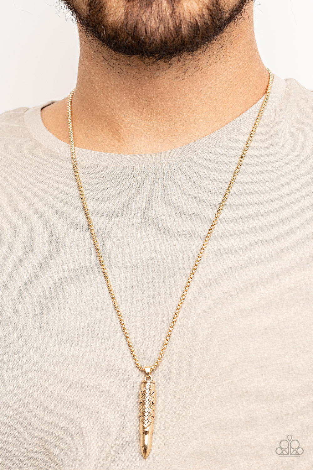 Paparazzi Mysterious Marksman Gold Men's Long Necklace - P2MN-URGD-052XX