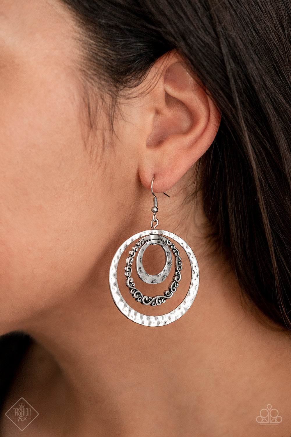 Paparazzi Out Of Control Shimmer Silver Fishhook Earrings - Fashion Fix Glimpses of Malibu December 2019