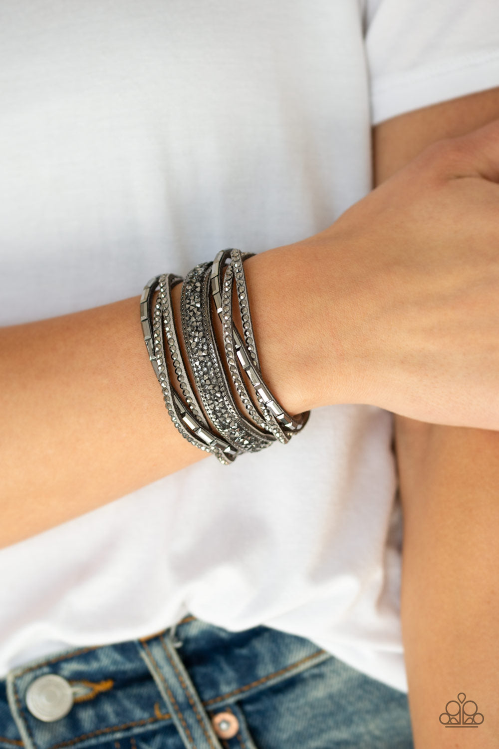 Paparazzi Punk Prowess Silver Single Wrap Snap Bracelet