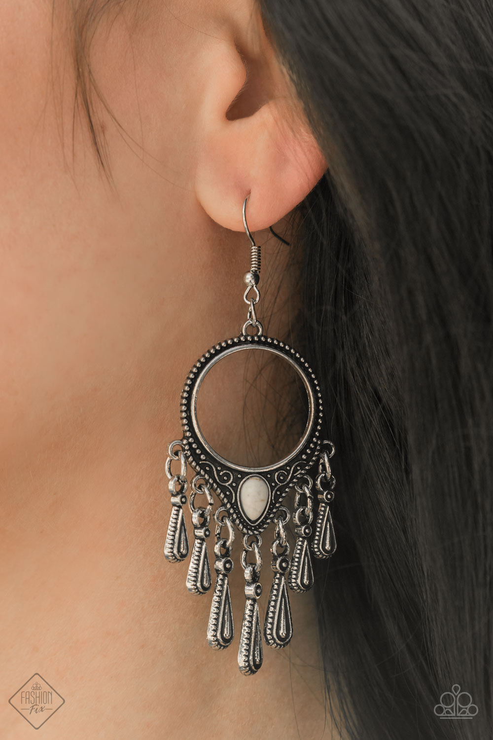 Paparazzi Ranger Rhythm White Stone Fishhook Earrings - Fashion Fix Simply Santa Fe January 2021