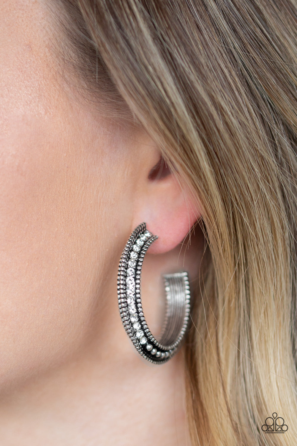 Paparazzi Retro Reverberation White Post Hoop Earrings