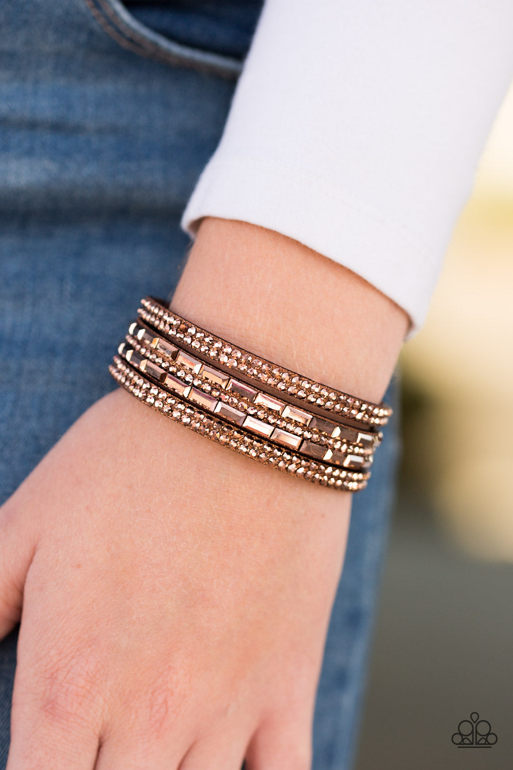 Paparazzi Rhinestone Rock Star Copper Single Wrap Snap Bracelet