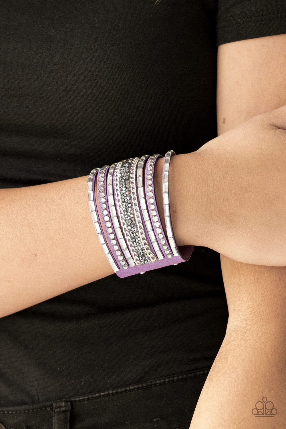 Paparazzi Rhinestone Rumble Purple Single Wrap Snap Bracelet - P9DI-URPR-044XX