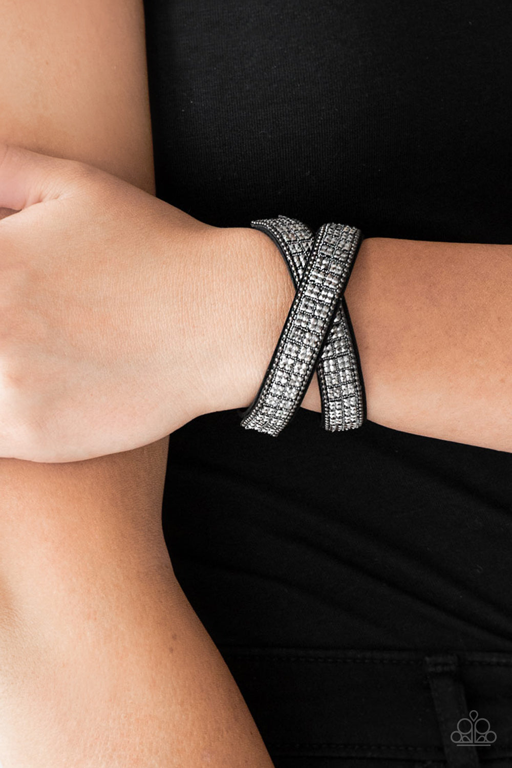 Paparazzi Rock Band Refinement Black Double Wrap Snap Bracelet - P9DI-URBK-172XX