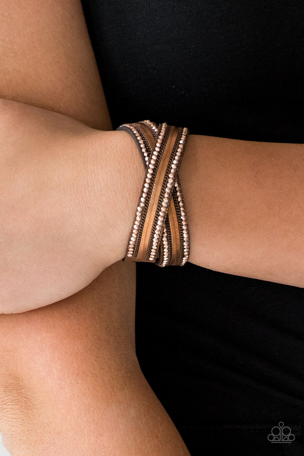 Paparazzi Rocker Rivalry Brass Double Wrap Snap Bracelet