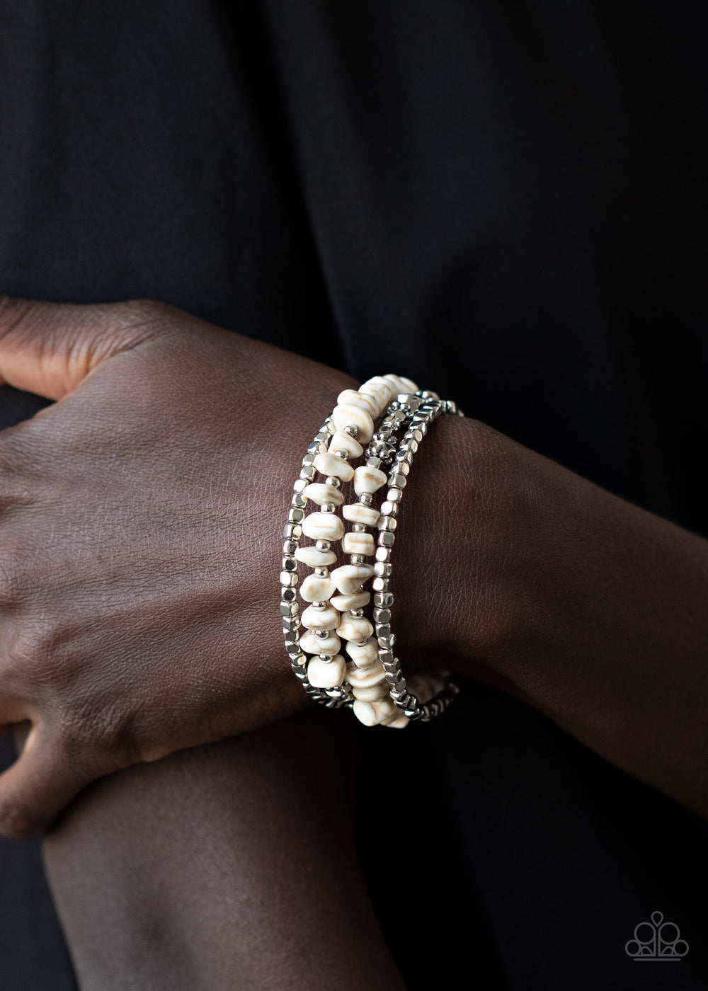 Paparazzi Rockin' Renegade White Stone Coil Wrap Bracelet