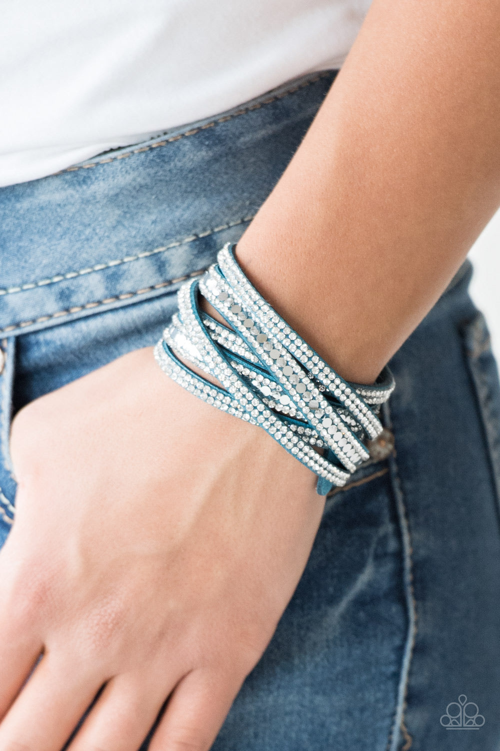 Paparazzi Rock Star Attitude Blue Double Wrap Snap Bracelet - P9DI-URBL-065XX