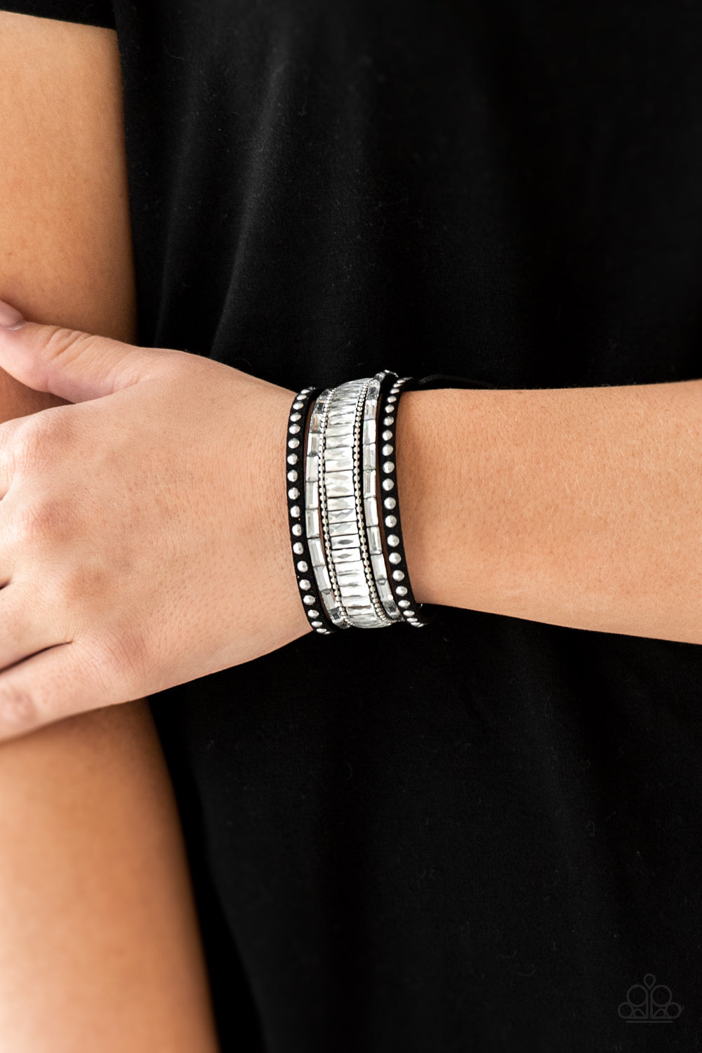 Paparazzi Rock Star Rocker Black Single Wrap Snap Bracelet