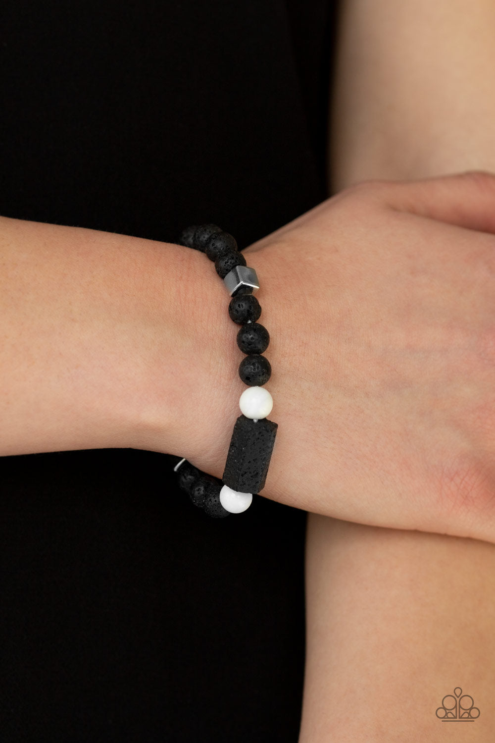 Paparazzi Run Out The Block White Lava Rock Stretch Bracelet - P9SE-URWT-156XX