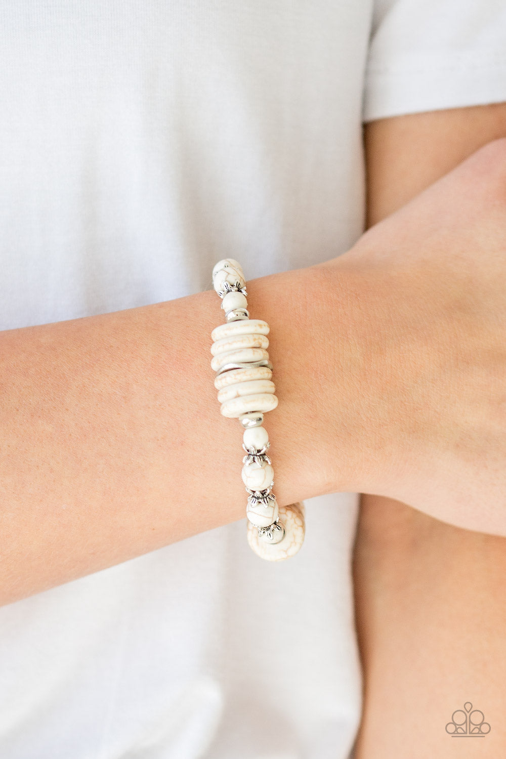 Paparazzi Sagebrush Serenade White Stone Stretch Bracelet - P9SE-WTXX-138XX