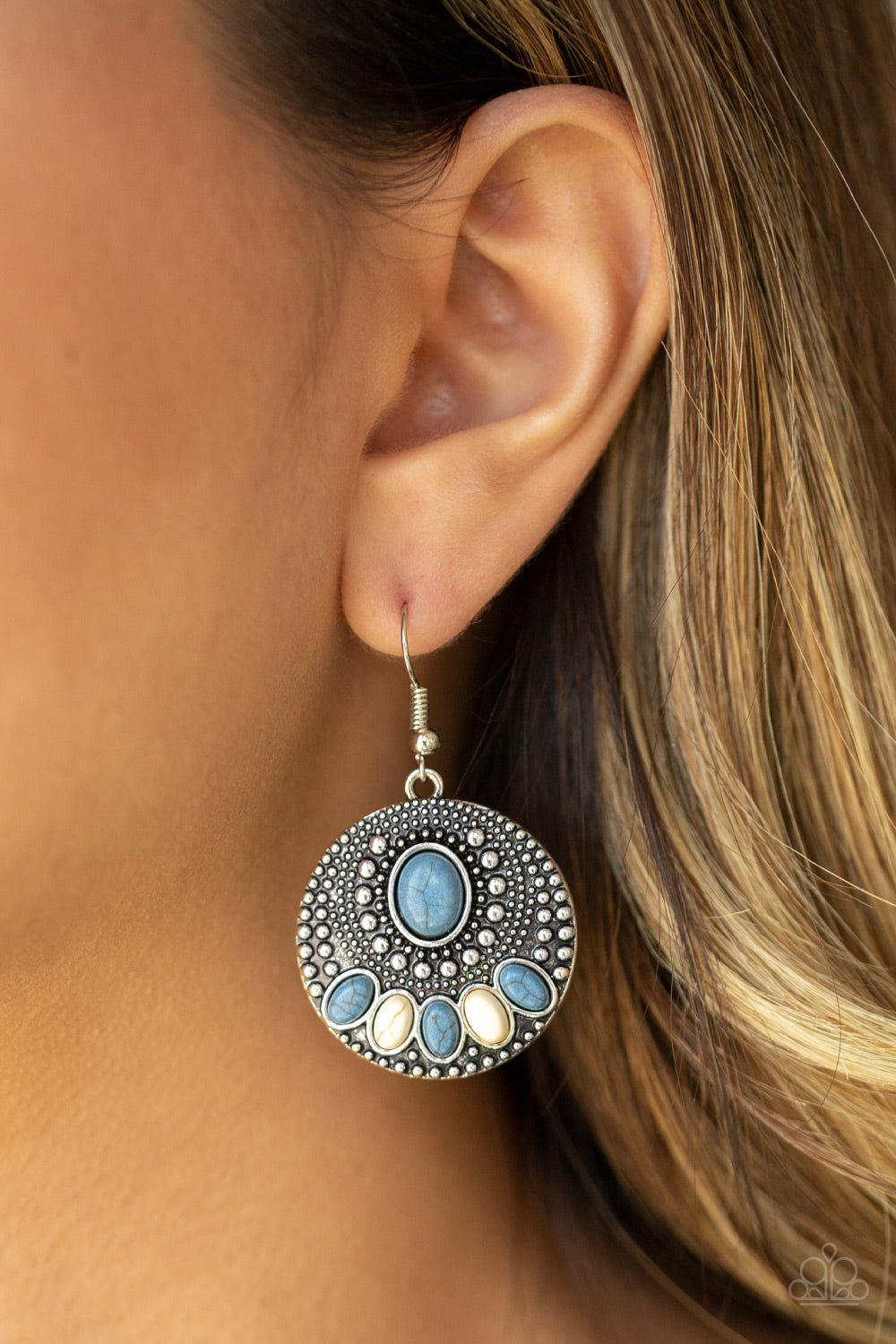 Paparazzi Sandstone Paradise Blue Stone Fishhook Earrings