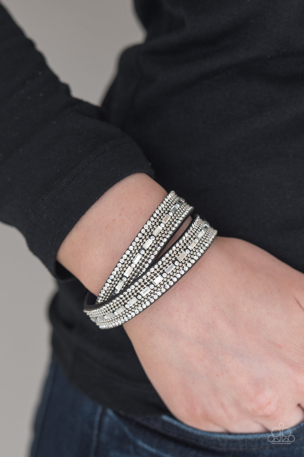 Paparazzi Shimmer and Sass Black Double Wrap Snap Bracelet - P9DI-URBK-139XX