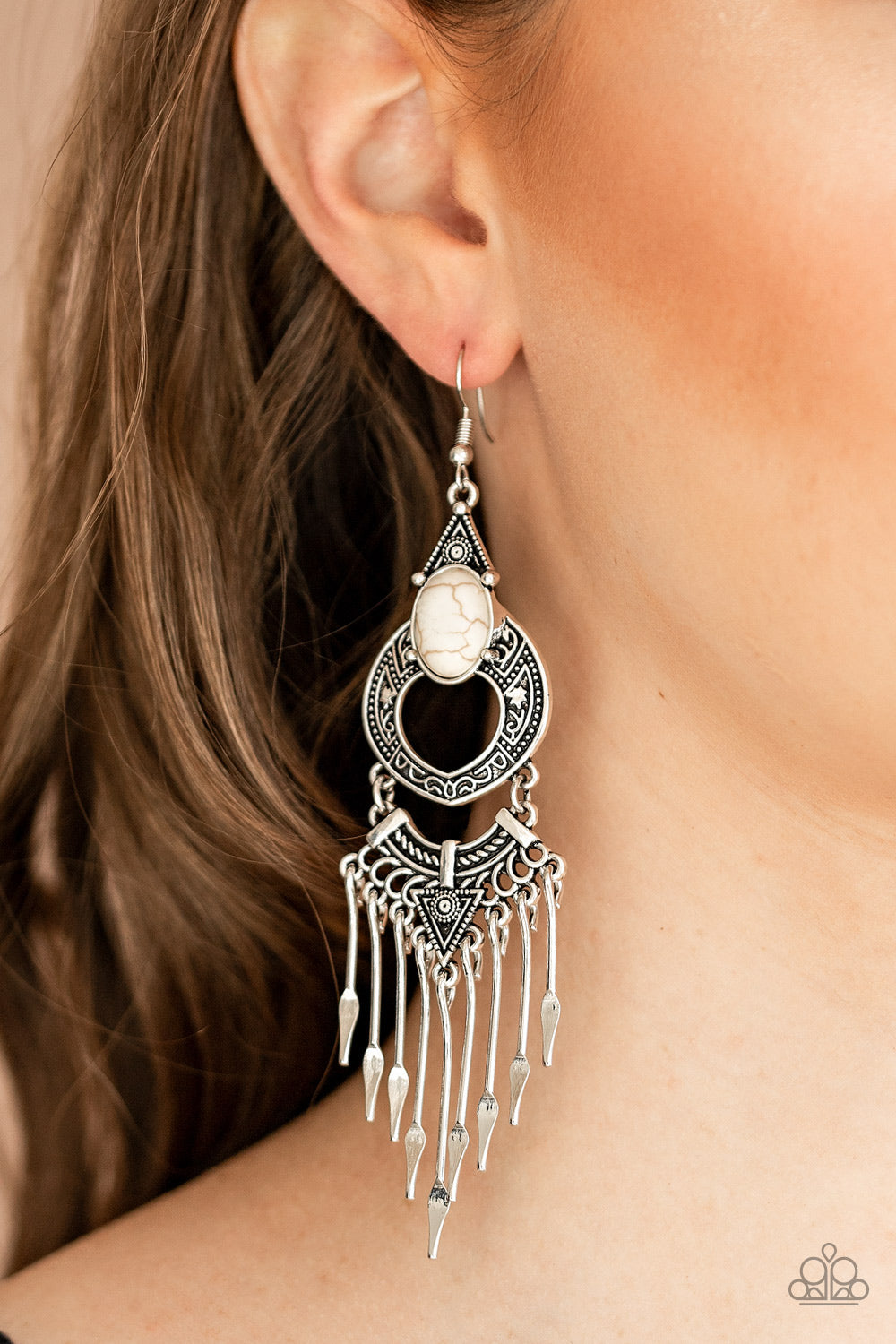 Paparazzi Southern Spearhead White Stone Fishhook Earrings