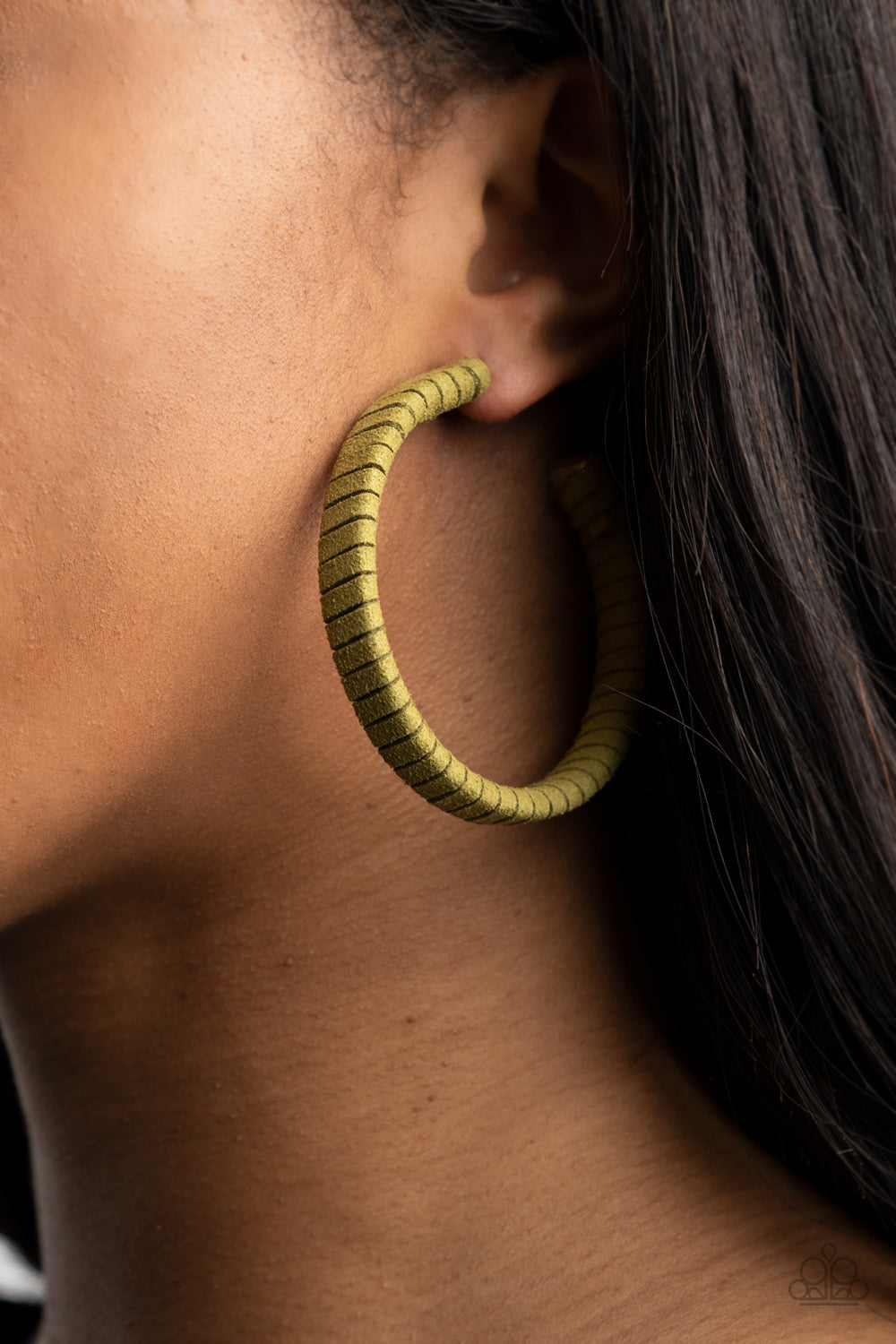Paparazzi Suede Parade Green Post Hoop Earrings - P5HO-GRXX-022XX