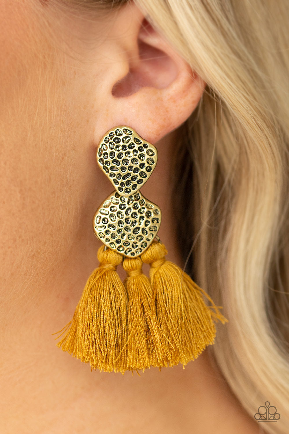 Paparazzi Tenacious Tassel Yellow Post Earrings