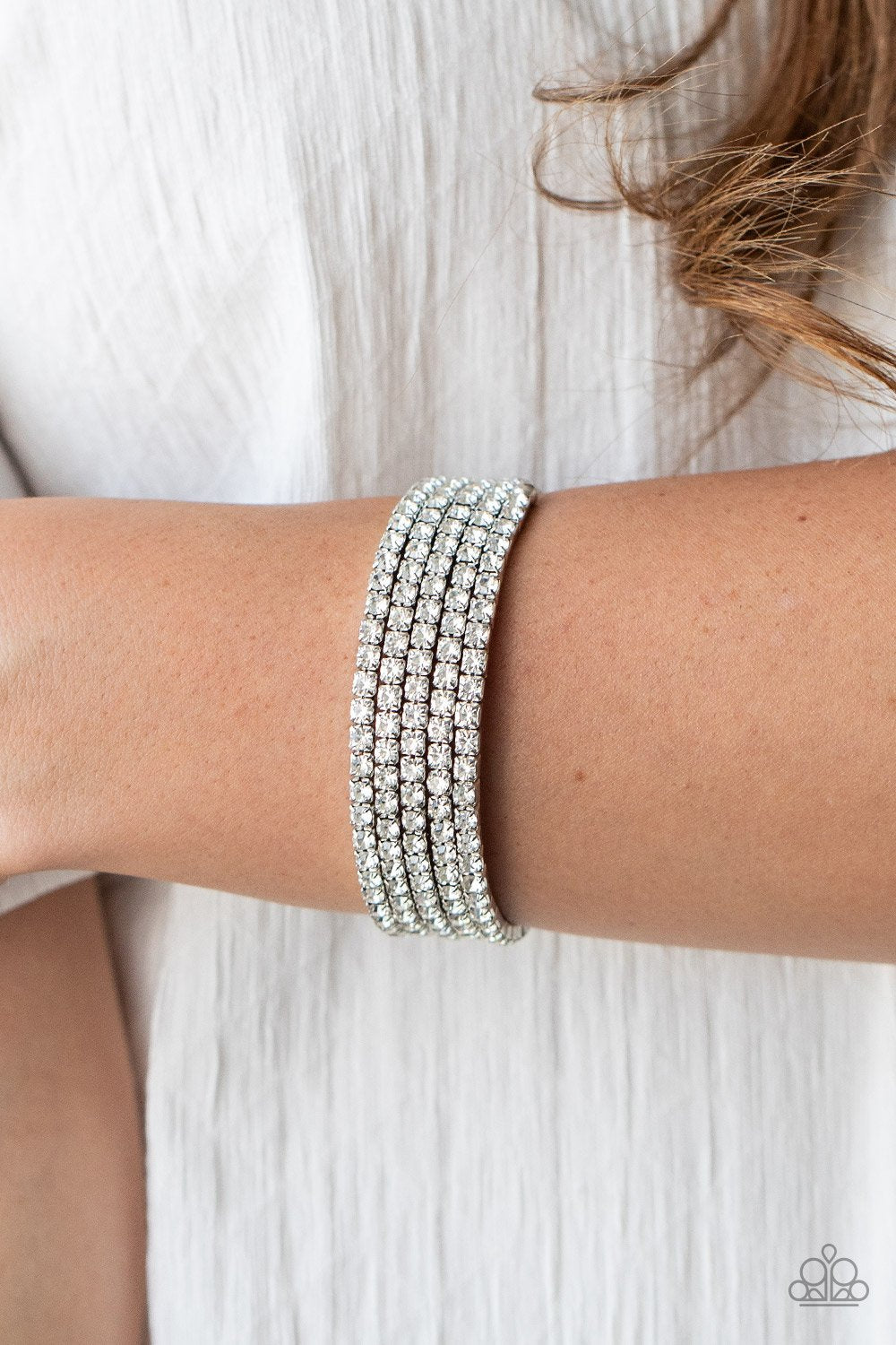 Paparazzi The Glow-Digger White Coil Wrap Bracelet - Life Of The Party Exclusive February 2021
