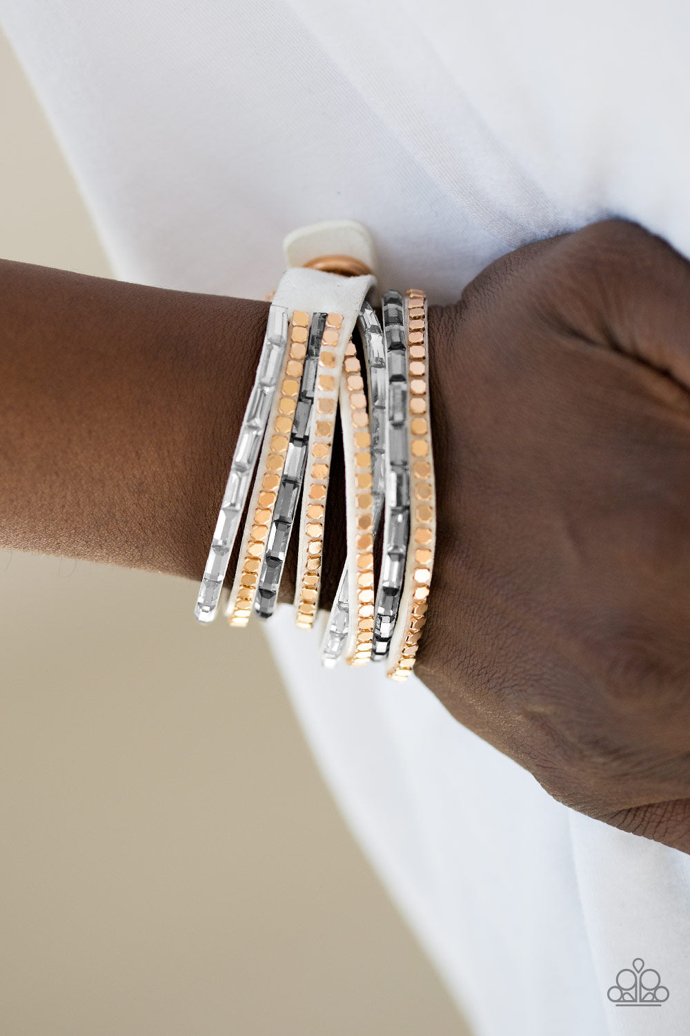Paparazzi This Time With Attitude White Double Wrap Snap Bracelet
