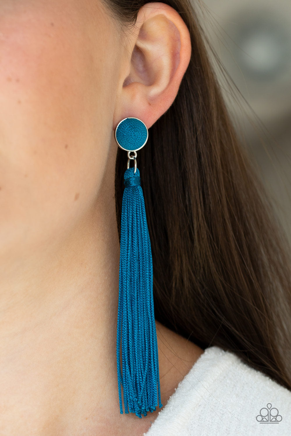 Paparazzi Tightrope Tassel Blue Post Earrings