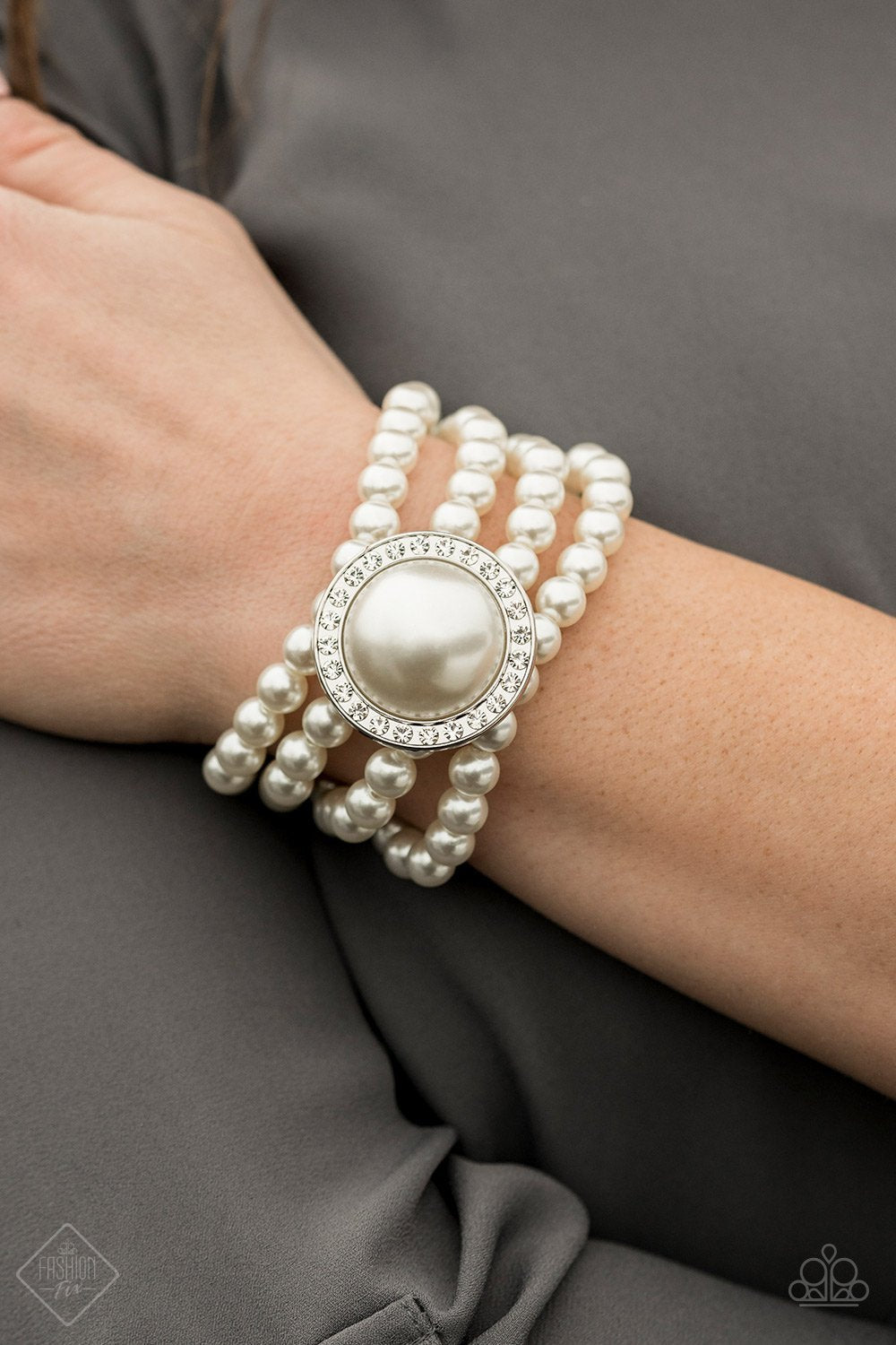 Paparazzi Top Tier Twinkle White Stretch Bracelet - Fashion Fix Fiercely 5th Avenue April 2020