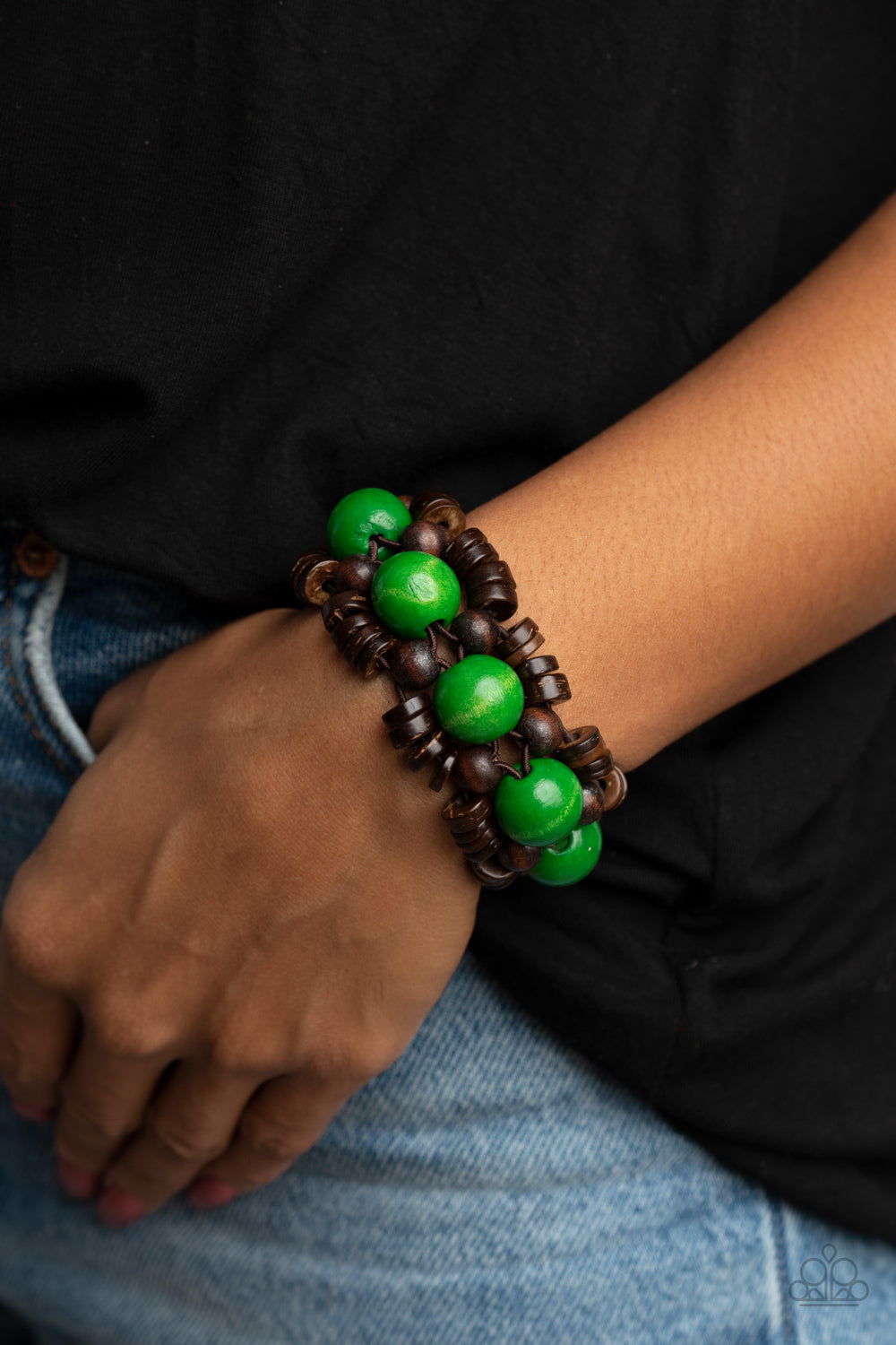 Paparazzi Tropical Temptations Green Wood Stretch Bracelet