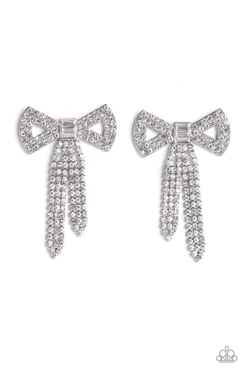 Paparazzi Just BOW With It White Post Earrings - Life of the Party August 2023 - P5PO-WTXX-375XX