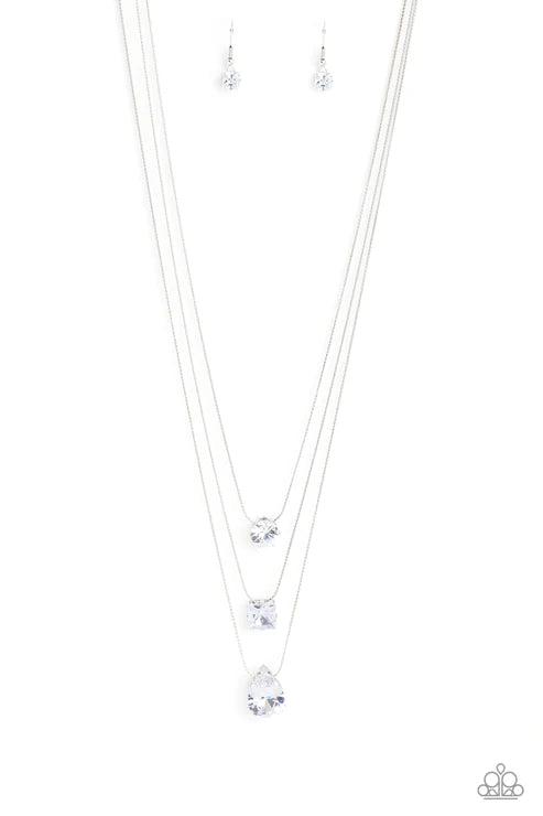 Paparazzi Lustrous Layers White Short Necklace - Life Of The Party August 2023 - P2RE-WTXX-644XX