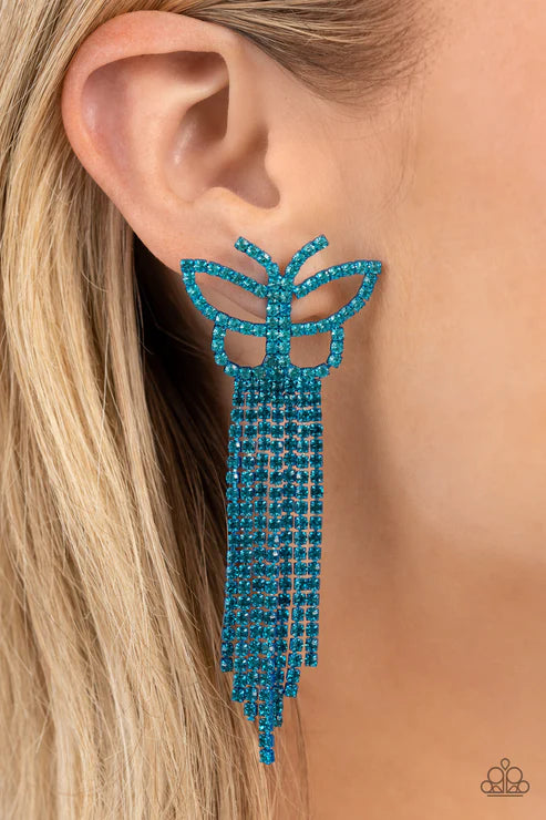 Paparazzi Billowing Butterflies Blue Post Earrings - Life of the Party July 2023 - P5PO-BLXX-156XX