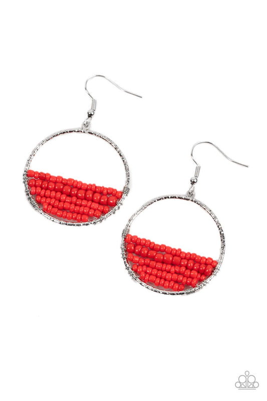 Paparazzi Head-Over-Horizons Red Fishhook Earrings - P5SE-RDXX-197XX