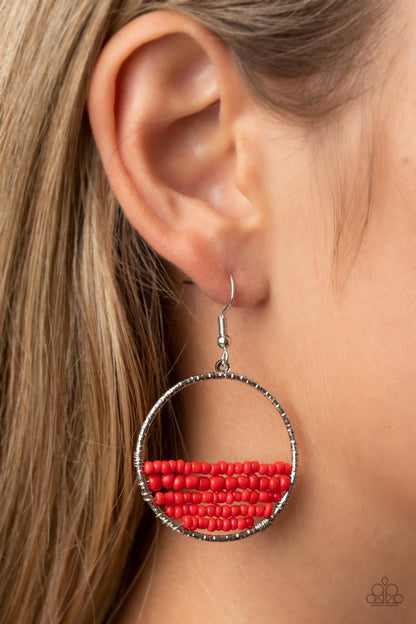 Paparazzi Head-Over-Horizons Red Fishhook Earrings - P5SE-RDXX-197XX