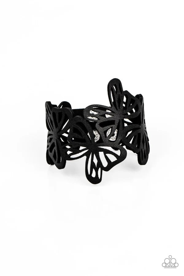 Paparazzi Butterfly Breeze Black Single Wrap Snap Bracelet - P9UR-BKXX-550XX